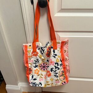 Ramy Brook Floral Tote Bag with Orange Handles
